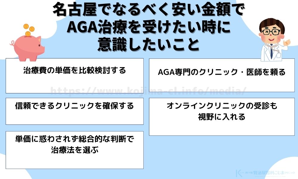 名古屋でなるべく安い金額でAGA治療を受けたい時に意識したいこと